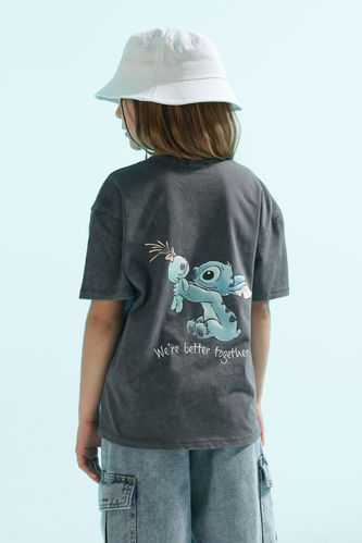 Kız Çocuk Disney Lilo & Stitch Oversize Fit Kısa Kollu Tişört