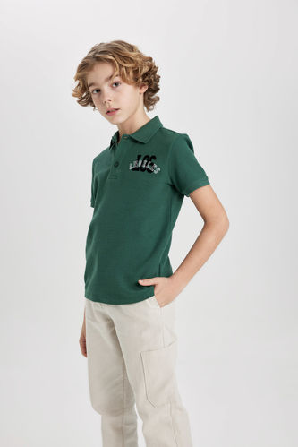 Boy Waffle Short Sleeve Polo T-Shirt