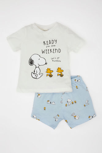Erkek Bebek Snoopy Kısa Kollu Şortlu Penye Pijama Takımı