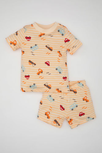 Erkek Bebek Araç Desenli Kısa Kollu Şortlu Penye Pijama Takımı