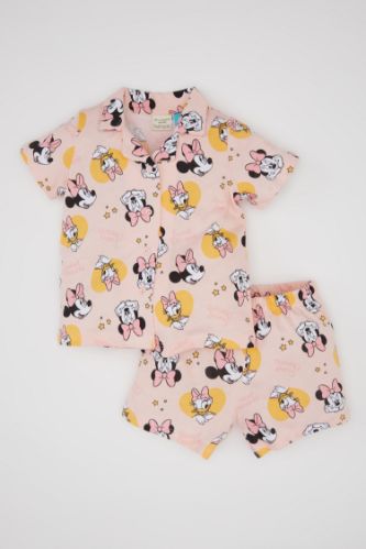 Kız Bebek Disney Mickey & Minnie Kısa Kollu Şortlu Penye Pijama Takımı