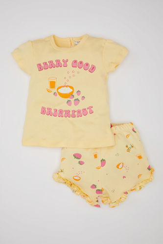 Kız Bebek Baskılı Kısa Kollu Şortlu Pijama Takımı