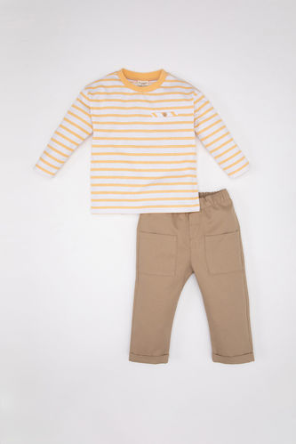 Erkek Bebek Çizgili Penye Tişört Pantolon 2'li Takım