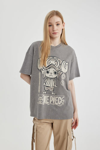 Oversize Fit One Piece Lisanslı Crew Neck Printed Short Sleeve T-Shirt