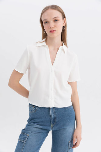 Slim Fit Shirt Collar Short Sleeve Shirt