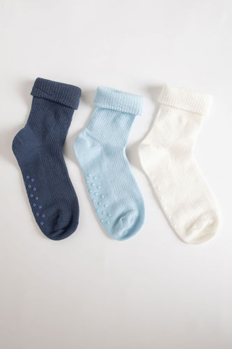 Erkek Bebek Dikişsiz 3'lü Pamuklu Uzun Çorap