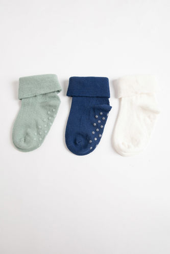 Erkek Bebek Kaydırmaz Taban 3'lü Pamuklu Uzun Çorap