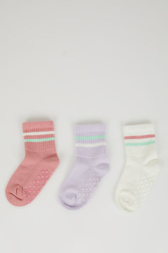 Kız Bebek Dikişsiz 3'lü Pamuklu Uzun Çorap