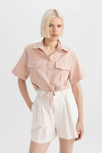 Блузка с коротким рукавом из льна для женщин