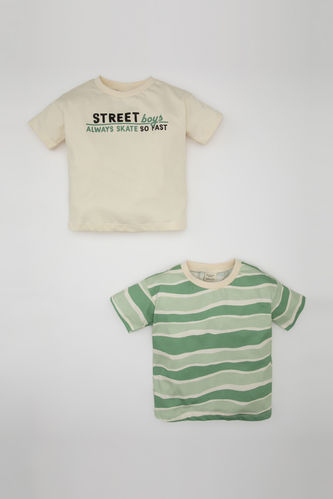 Erkek Bebek Çizgili 2'li Kısa Kollu Tişört
