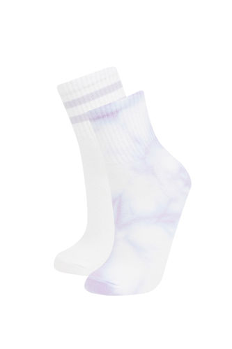 Kadın Batik Desenli 2'li Pamuklu Soket Çorap