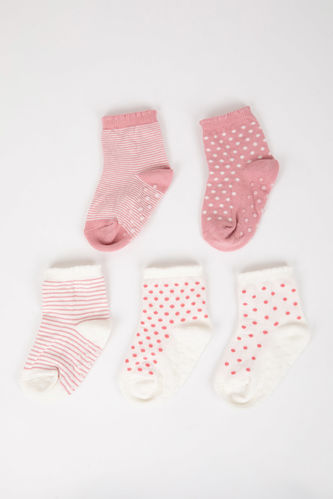 Kız Bebek Çizgili 5'li Pamuklu Uzun Çorap