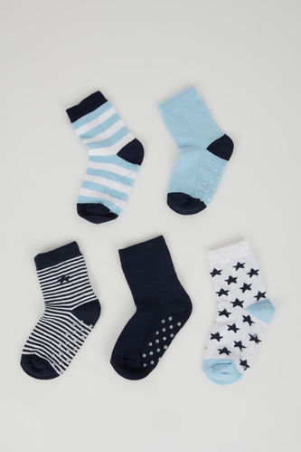 Erkek Bebek Çizgili Dikişsiz 5'li Pamuklu Uzun Çorap