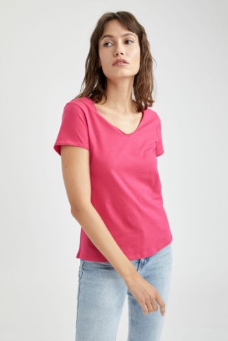 V Yaka Basic Relax Fit Kısa Kollu Tişört