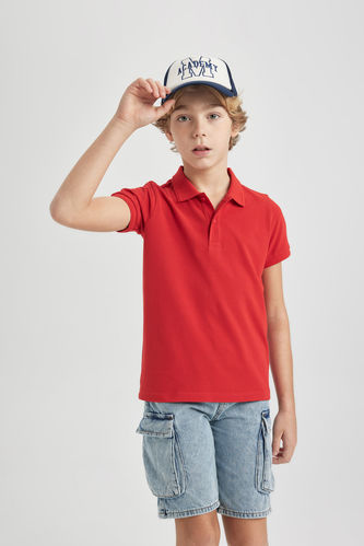 Erkek Çocuk 23 Nisan Çocuk Bayramı Kırmızı Pike Kısa Kollu Polo Tişört