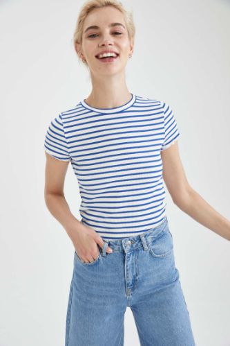 Çizgili Slim Fit Kısa Kollu Tişört