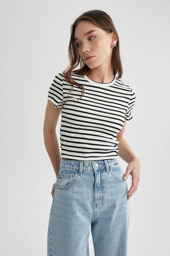 Fitted Crew Neck Striped T-Shirt