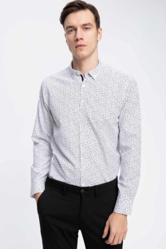 Modern Fit Çiçek Desenli Uzun Kollu Gömlek