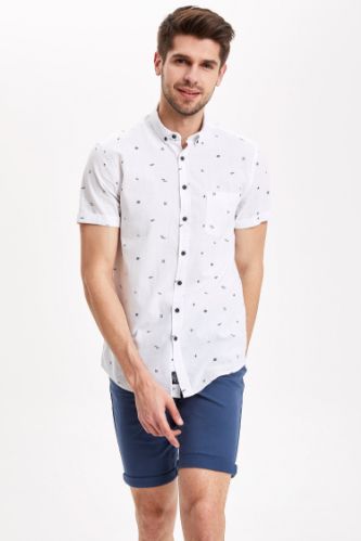 Slim Fit Desenli Kısa Kollu Gömlek
