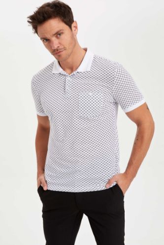 Çiçek Desenli Slim Fit Polo Tişört