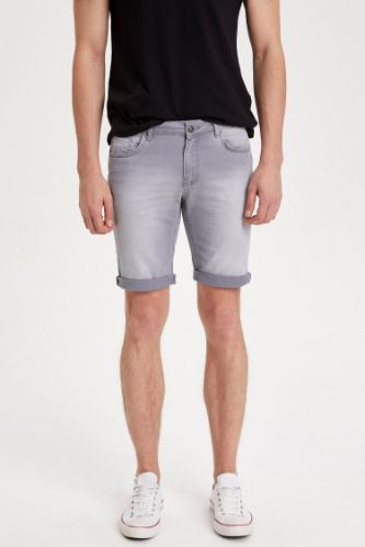 Skinny Fit Jean Görünümlü Bermuda Şort