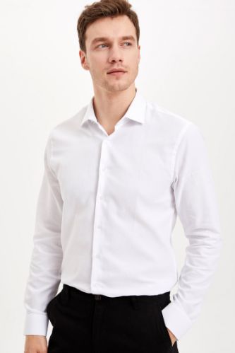 Slim Fit Klasik Uzun Kollu Beyaz Gömlek