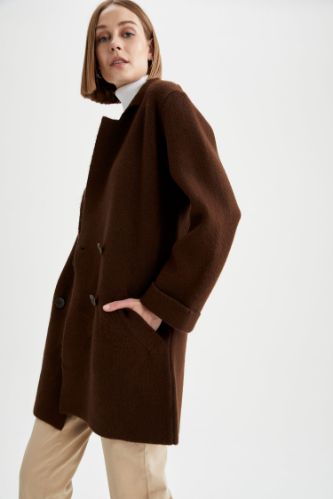 Regular Fit Blazer Tasarımlı Cepli Triko Hırka