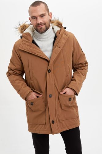 Peluş Kürklü Kapüşonlu Kalın İçi Yumuşak Tüylü Parka