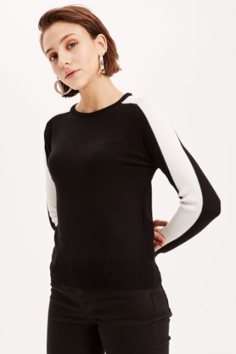 Şerit Detaylı Slim Fit Triko Kazak