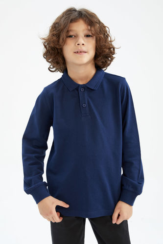 Erkek Çocuk Lacivert Uzun Kollu Polo Okul Tişörtü