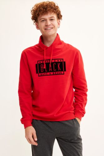 Slim Fit Şal Yaka Slogan Desenli Uzun Kollu İçi Yumuşak Tüylü Sweatshirt