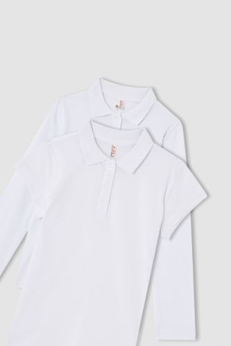 Kız Çocuk Regular Fit Polo Yaka Uzun Kolu Tişört