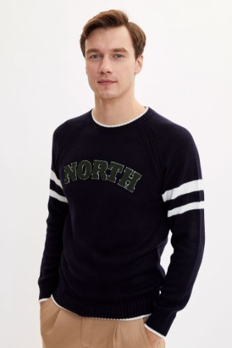 Nort Baskılı Slim Fit Yazı Triko Kazak