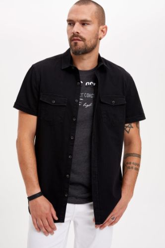 Kısa Kollu Slim Fit Jean Gömlek