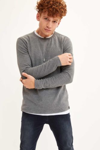 Bisiklet Yaka Uzun Kollu Slim Fit Tişört