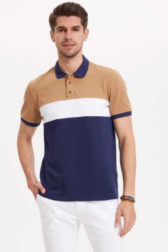Renk Bloklu Polo Yaka Regular Fit Tişört