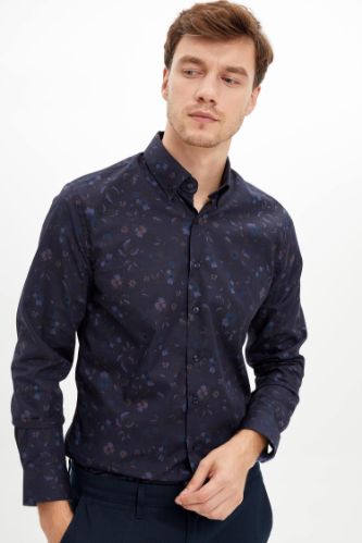 Çiçek Desenli Slim Fit Uzun Kollu Gömlek