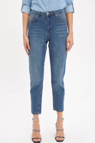 Lina Yıkamalı Mom Fit Jean Pantolon