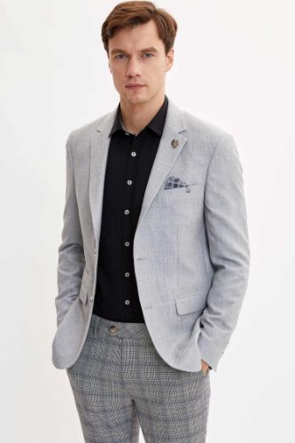 Slim Fit Baskılı Yarım Astar Blazer