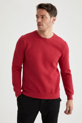Slim Fit Bisiklet Yaka Cepsiz Viskonlu Uzun Kollu Sweatshirt