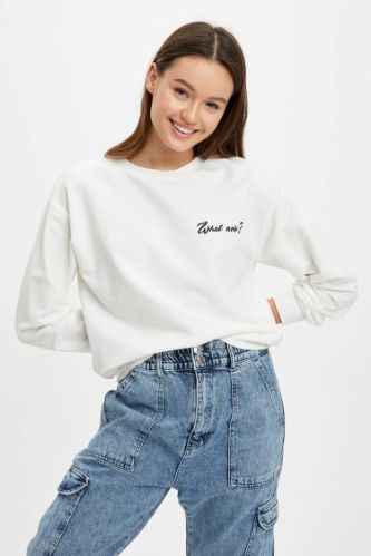 Regular Fit Gömlek Yaka Cepsiz Uzun Kollu Sweatshirt