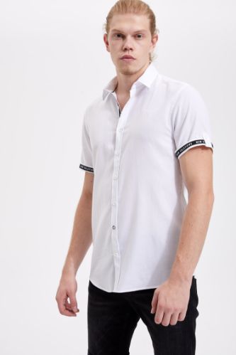 Slim Fit Kısa Kol Detaylı Gömlek