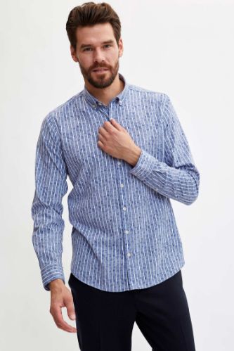Modern Fit Çizgi Desenli Uzun Kollu Gömlek