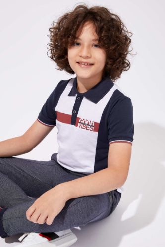 Erkek Çocuk Renk Bloklu Kısa Kollu Polo Tişört