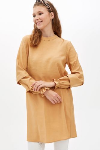 Regular Fit Bisiklet Yaka Fıfırlı Gömlek Tunik