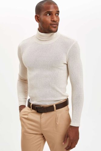 Slim Fit Balıkçı Yaka Uzun Kollu Tişört