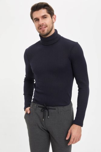 Slim Fit Balıkçı Yaka Uzun Kollu Tişört