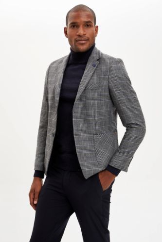 Slim Fit Ekose Blazer Ceket
