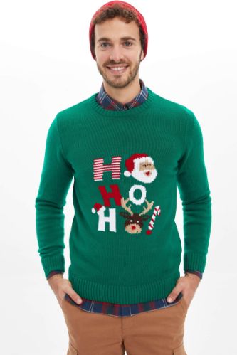 Yılbaşı Temalı Slim Fit Triko Kazak