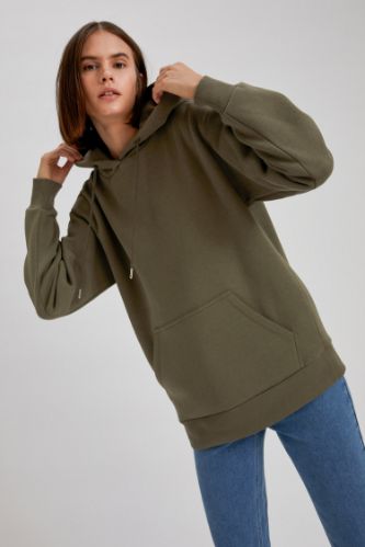 Loose Fit Kapüşonlu Cepli Uzun Kollu Sweatshirt
